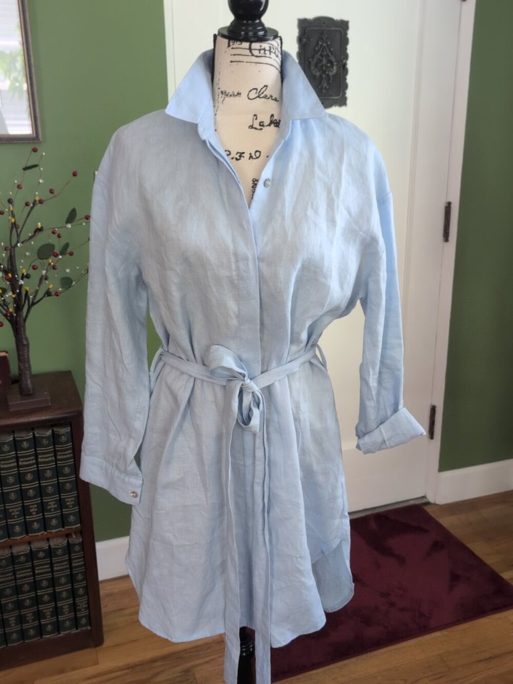 OnBir 100% Lite Blue Linen Dress NWT One Size - Picture 12 of 12